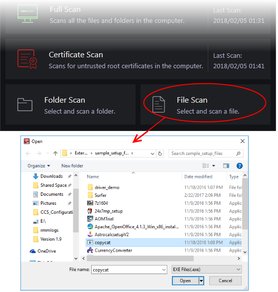 Can antivirus scan exe files?