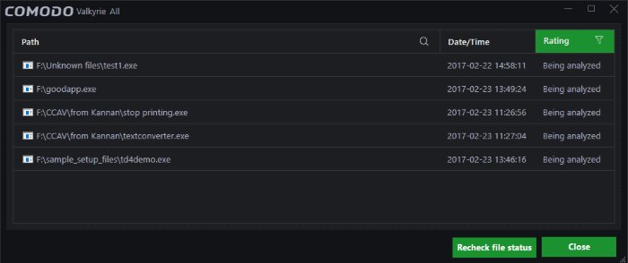 View Valkyrie Analysis Results, Cloud Based Antivirus