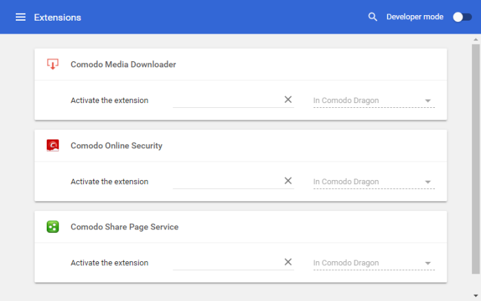 Comodo Dragon - Manage Extensions