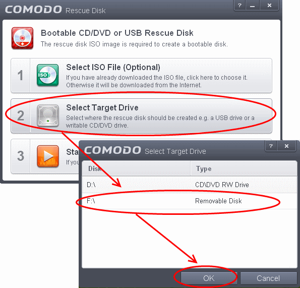 How to burn comodo rescue disk to usb adapter