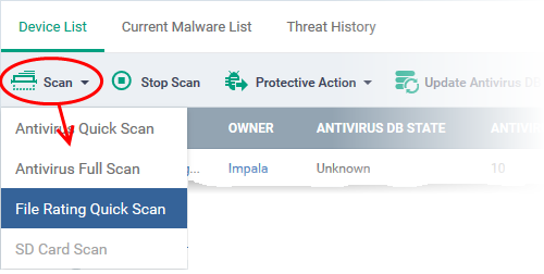 Running Antivirus and/or File Rating Scans on Devices, Comodo IT and ...