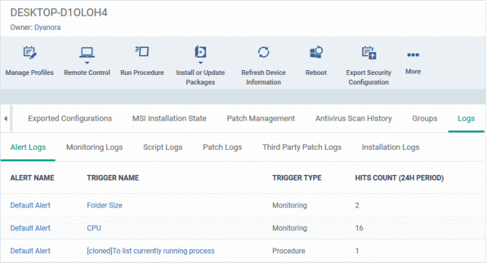 Security Device Log Viewing Device Logs, IT and Security Manager, Manage Device | COMODO