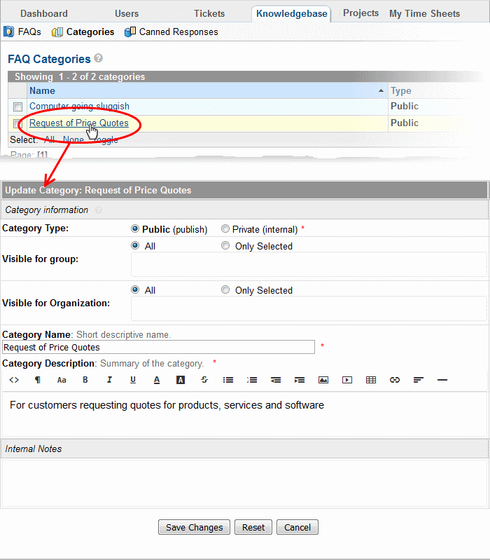 Managing Categories, Help Desk Support, Comodo, C1 – Service | COMODO