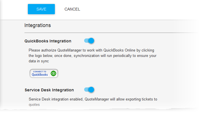 Configure Integrations Quote Management System Quickbooks