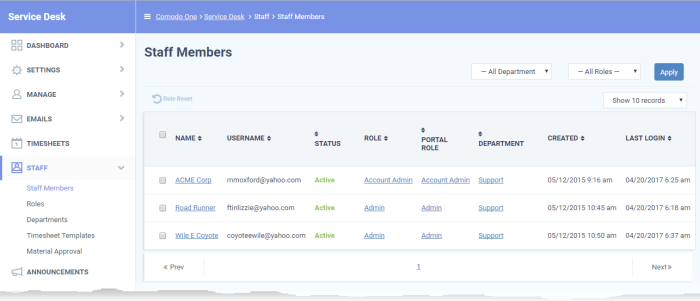 Manage Staff, Staff Management Software, Service Desk Management COMODO