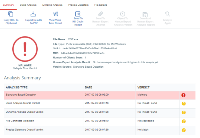 Malware Analysis With Valkyrie