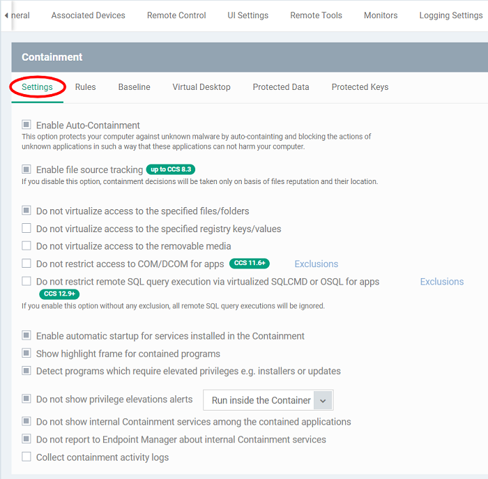 Xcitium Enterprise Admin Guide - Containment Settings | Xcitium