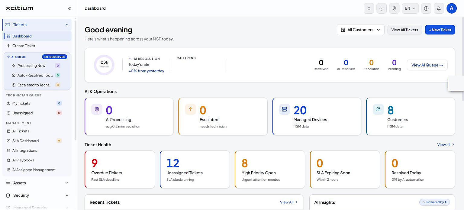 Tickets Dashboard with the left menu expanded